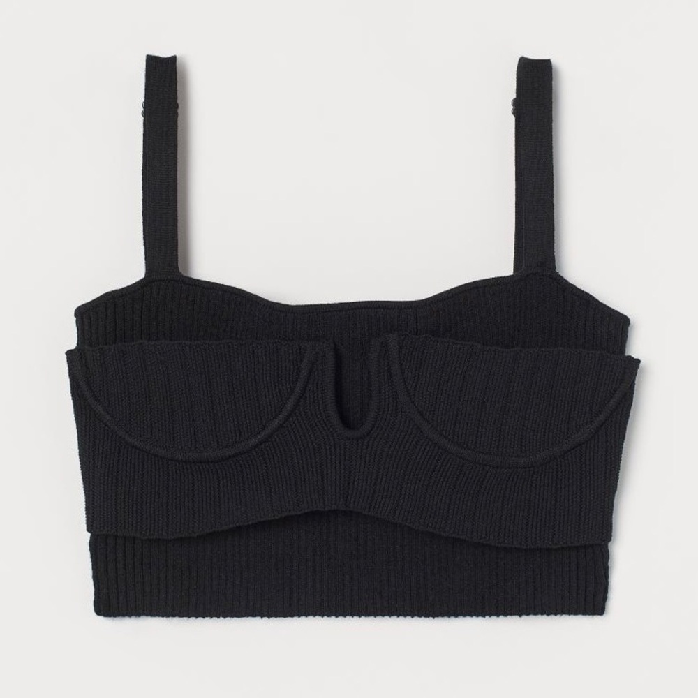 Rib Knit Black Bustier Short Top H&M Studio Collection Crop Shirt BNWT